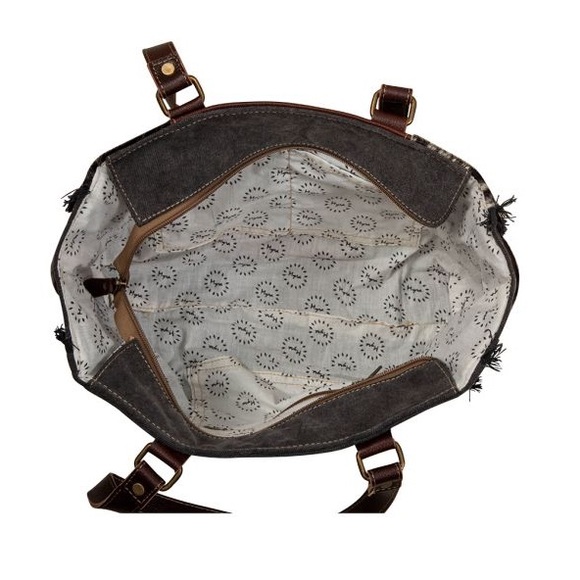 🌺New Myra Bag Canvas & Cowhide & Leather Tote satchel concho tassel western boho - Picture 15 of 15